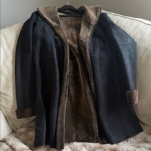 Women’s Black suede and brown shearling coat. Woman’s size 10.